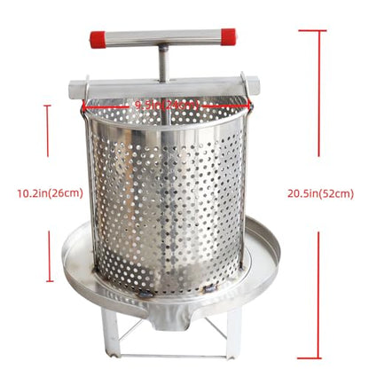 Stainless Steel Manual Honey Press with Nylon Mesh Bag – 10L Large Capacity Fruit Press and Beeswax Extractor for Beekeeping, Home Wine Making, and Juice