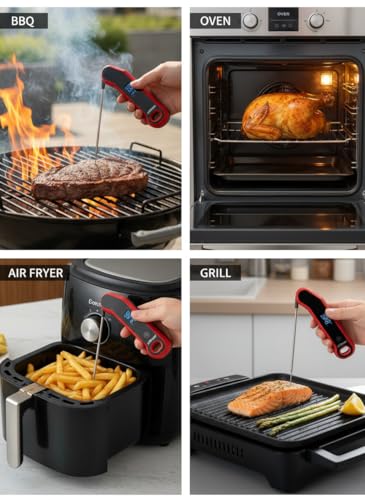 0.5 Sec Instant Read Meat Thermometer Digital with Auto Rotate Large LCD Display & Sleep Mode, ±0.5°F Accuracy, IP67 Waterproof Cooking Thermometer for BBQ Grill Smoker Candy