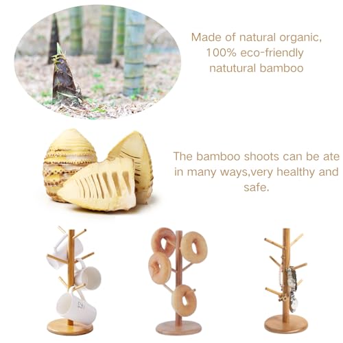 Mug Holder Tree, Coffee Cup Holder, Bamboo Mug Tree for Counter, Coffee Mug Rack Dryer with 6 Hooks