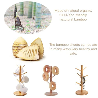Mug Holder Tree, Coffee Cup Holder, Bamboo Mug Tree for Counter, Coffee Mug Rack Dryer with 6 Hooks