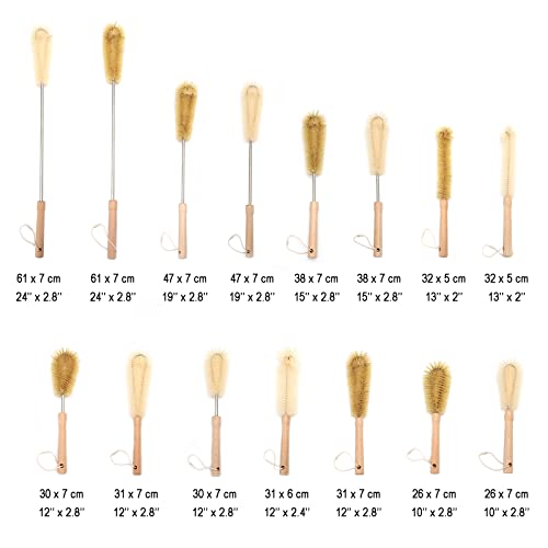 24 inch Extra Long Nylon Brush with 12 inch Bottle Brush, with Wooden Handle, with Lengthened Stainless Steel Pole, for Long Narrow Neck Bottle, Tumbler, Gallon Water Jug, Big Vessels