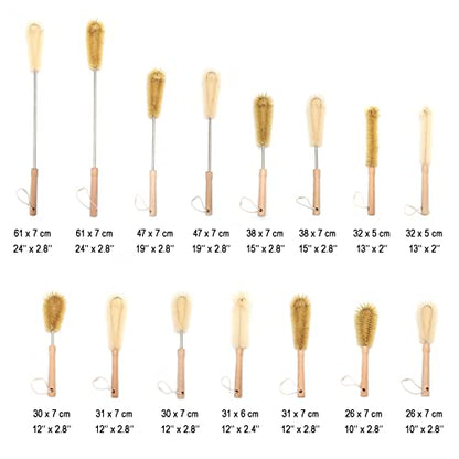 24 inch Extra Long Nylon Brush with 12 inch Bottle Brush, with Wooden Handle, with Lengthened Stainless Steel Pole, for Long Narrow Neck Bottle, Tumbler, Gallon Water Jug, Big Vessels