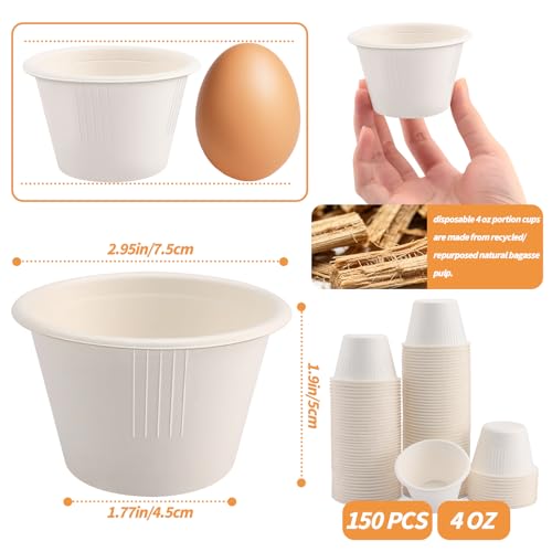 LeonBach 150 Pack 4oz Natural Bagasse Fiber Sauce Cups, Compostable Small Disposable Paper Dipping Bowls Biodegradable Condiment Portion Sample Snack Charcuterie Serving Tasting Cups, White - color: White, style: 4oz-150 Pack