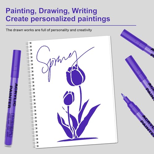 Acrylic Paint Pens Waterproof Markers 2 Purple Permanent Marker Pens Acrylic Pens for Rock Painting Glass Stone Ceramic Metal Fabric Pebble Painting pens Craft Supplies - color: Purplw