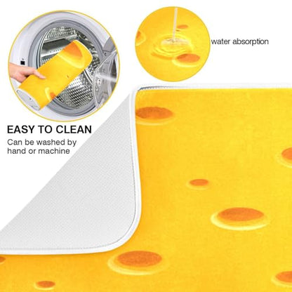 Dish Drying Mat for Kitchen Counter Cute Yellow Cheese Absorbent Drying Dish Mat 18×24 inch Dish Rack Pad Coffee Mat for Sink Dishes Under Rack - size: 18x24in