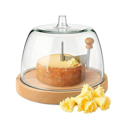 Cheese Curler Wheel, 2026 New Stainless Steel Cheese Slicer, Sharp Blade Cheese & Chocolate Shaver with Wooden Base, Create Cheese Rose Flowers (With Cover) - color: With Cover