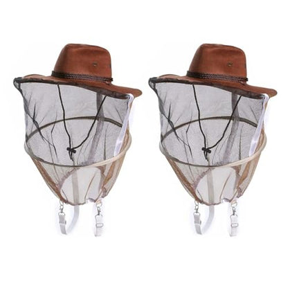 2 Pack Beekeeping Cowboy Hat, Beekeeping Hat with Veil Bee Veil Hat with Visibility Veil Professional Beekeeper Hat Beekeeping Protective Gear - style: Kit B