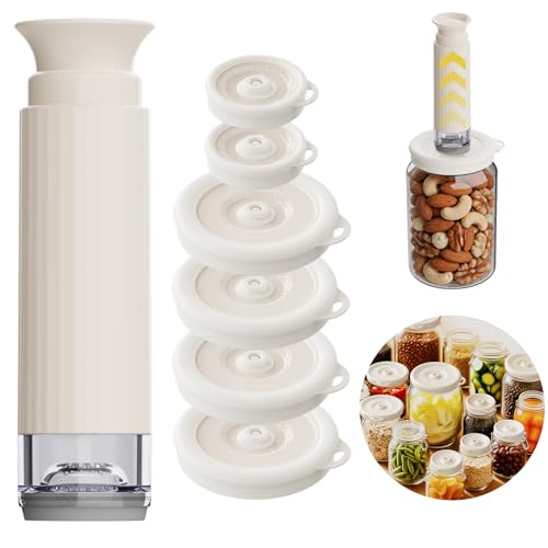 Mason Jar Vacuum Sealer Kit – Manual Sealer with 6 Reusable Silicone Lids for Wide & Regular Mouth Jars | Perfect for Juices, Smoothies & Keeping Food Fresh