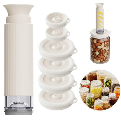 Mason Jar Vacuum Sealer Kit – Manual Sealer with 6 Reusable Silicone Lids for Wide & Regular Mouth Jars | Perfect for Juices, Smoothies & Keeping Food Fresh