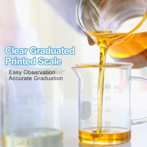PATIKIL 350ml Glass Measuring Cup, 2 Pack 3.3 Borosilicate Glass Graduated White Printed Scale Liquid Measure Cups Beaker with Wood Lid and V-Shaped Spout for Kitchen - size: 350ml