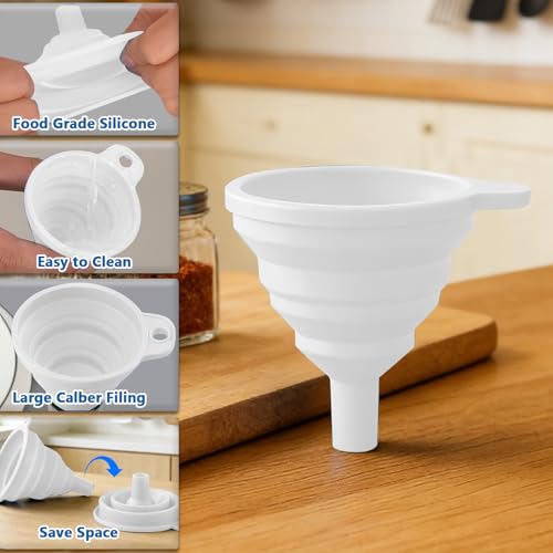 4PCS Silicone Collapsible Funnels Set for Kitchen Use Compact and Portable Liquid Transfer Tool, Collapsible Gadgets(White) - color: 4PCS-White