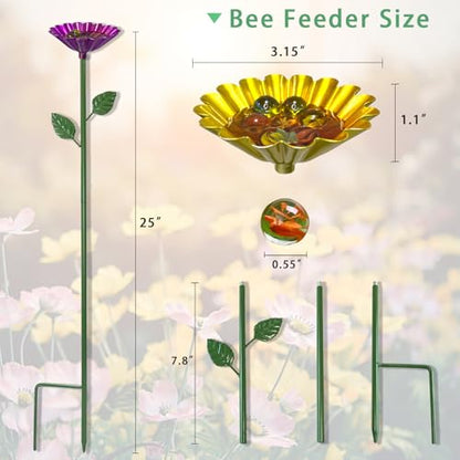 Bee Watering Station for Garden with 20 Marbles,Butterfly Watering Station for Outdoor Decor in Flower Design,Water Feeder to Attract Pollinators(Red,Green,Blue,Yellow) - style: Classic Style