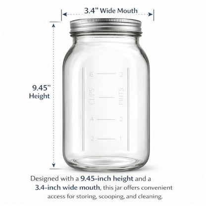 Glyntrof 64 oz Mason Jars Wide Mouth with Airtight Lids, 2 Quart Glass Canning Jar for Fermenting, Pickling and Food Storage, Pack of 3 - color: 64oz-3 pcs