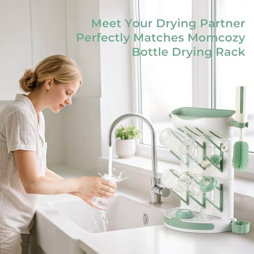 Momcozy Bottle Brush Kit Pro, Innovative Push-Press Design for Deep Cleaning - Bottle Cleaner Brush for Bottle/Breast Pumps/Nipple - Clog-Free Brush & Foam-Generating Design for Better Cleaning, Green