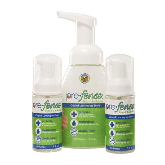Foam Hand Sanitizer Starter Kit - Kills 99.9% of Common Germs - Alcohol-Free - Moisturizing, Non-Skin Drying, Water-Based Formula - Made in USA -Lemongrass Scent - 2x 1.5oz & 1x 8oz Bottles - size: 3.67 Fl Oz (Pack of 3)