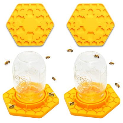 2 Pack Bee Feeder for Mason Jar Bee Watering Station Yellow Silicone Bee Waterer Beekeeping Supplies