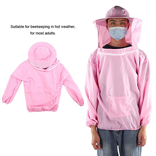 Beekeeping Tools Suits,Breathable Adult Anti Bee Veil Suit Beekeeping Protective Clothing Beekeeper Protective Outfit Upper Body Beekeeping Jacket with Veil Hood Ventilated (Pink) - color: Pink