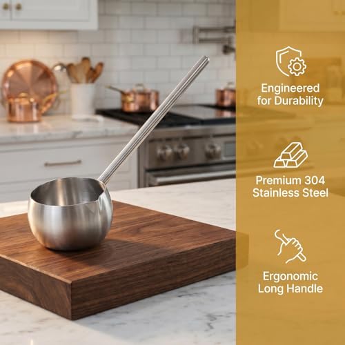 Kitchen Stainless Steel Soup Ladle - 10.6” Heat-Long Handle Oil Dipping Spoon for Soups Stews & Sauces Heat-Resistant Rust-Proof (280ml) - color: Silver