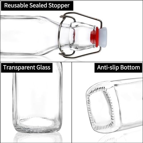 12 Pack 4oz Swing Top Glass Bottles, 125ML Square Bottles with Airtight Stoppers for Kombucha, Kefir, Vanilla Extract, Beer(Bonus Gaskets, Labels and Funnel) - size: 4oz