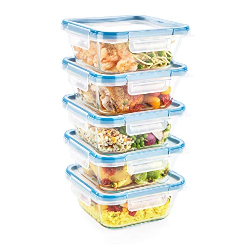 Snapware Glass Total Solutions (5-Pack, 4 Cup) Food Storage Containers Set, Airtight & Leakproof Plastic Locking BPA-Free Lids, Freezer Dishwasher Microwave Safe - size: 10 PIECE, style: 4 Cup
