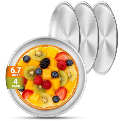Stainless Steel Plates, 4 Set 6.7 inch Mini 201 Metal Food Serving Plate, Reusable Snack Eating Dishes Round Brushed Finish Silver Dinnerware Dish for BBQ Dinner Oven Dishwasher Safe - size: 6.7"