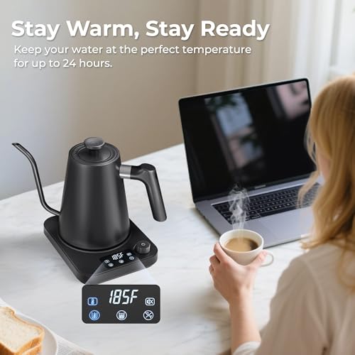 Gooseneck Electric Kettle, ±1°F Temperature Control Electric Kettle, 1.0L 1200W Fast Heating, 24H Keep Warm, 30Min Auto Memory, Food Grade Stainless Steel, Pour Over Kettle for Coffee and Tea