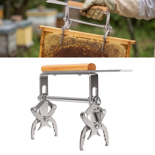 Dpofirs Adjustable Beehive Frame Lifter | Wooden Handle Frame Grip Tool for Beekeeping, Holder and Gripper with Rust Proof Stainless Steel Jaws for Universal Frames