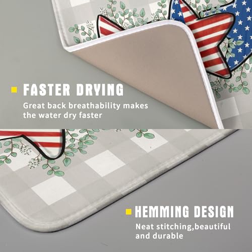 Patriotic Dish Drying Mat for Kitchen Counter Cute Stars 4th of July Holiday Absorbent Reversible Microfiber Kitchen Countertop Protector Dishes Pad Small 16x18 inch - size: 18" x 16"