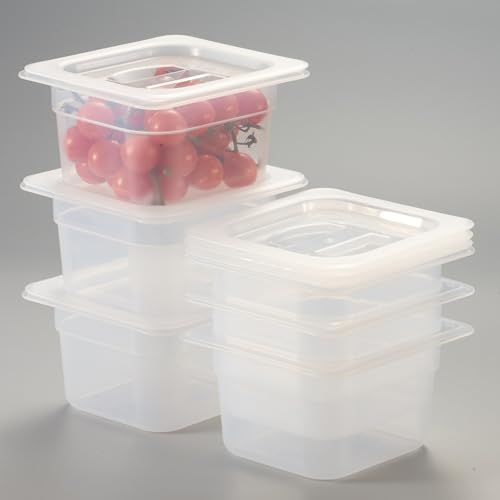 CURTA 6-Pack 1/6 Size 4" Deep Food Pan with Sealing Lid – NSF Commercial-Grade Translucent Polypropylene, Stackable Freezer-Safe Storage for Restaurants, Catering & Buffets - color: 1/6 Size, size: 4" Deep Pan (Sealing Lid)