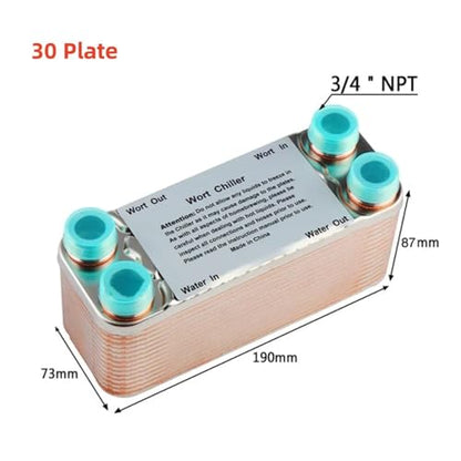 Female Thread Plate Wort Chiller Version 20/30/40 Plates Heat Exchanger Wort Chiller, Stainless Steel Counterflow Chiller Cooler Garden Hose Rapid Cooling(30 Plate) - color: 30 Plate