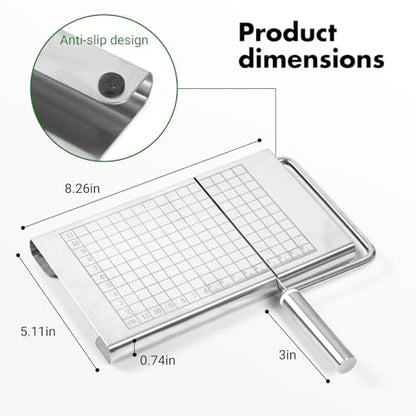 Stainless Steel Cheese Slicer - Multipurpose Cheese Cutter for Block Cheese, Butter, Fruits & Vegetables - Easy to Clean, Dishwasher Safe - size: Square