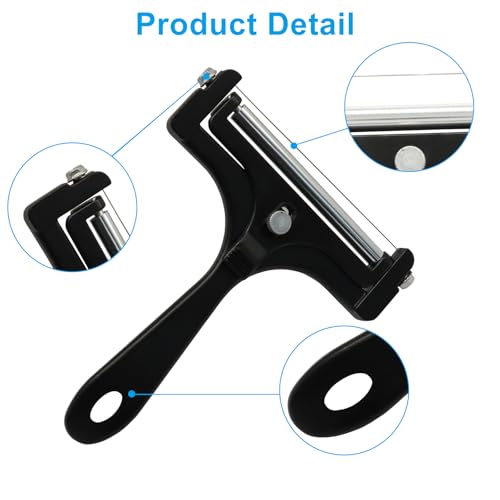 Black Cheese Slicer Kit Wire Food Slicer, Adjustable Thickness Handheld Cheese Cutter with 4 Replacement Wires & Wrench for Butter Mozzarella Cheddar/Block Butter - style: Black