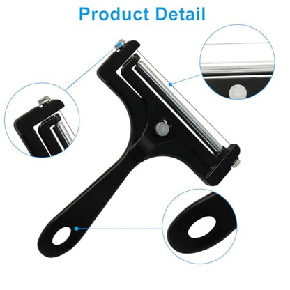 Black Cheese Slicer Kit Wire Food Slicer, Adjustable Thickness Handheld Cheese Cutter with 4 Replacement Wires & Wrench for Butter Mozzarella Cheddar/Block Butter - style: Black