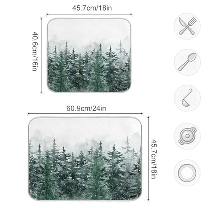 Winter Forest Scenery Dish Drying Mat for Kitchen Christmas Tree Snow Xmas Microfiber Drying Mats Absorbent Reversible Dish Pad Medium Dish Draining Mat 16x18 inch - size: 16" x 18"