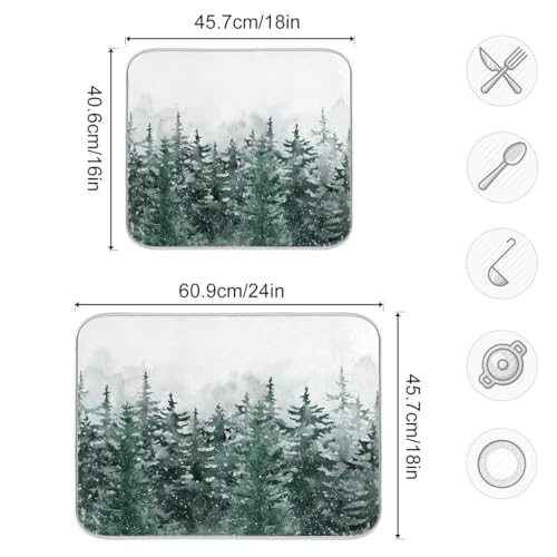 Winter Forest Scenery Dish Drying Mat for Kitchen Christmas Tree Snow Xmas Microfiber Drying Mats Absorbent Reversible Dish Pad Large Dish Draining Mat 18x24 inch - size: 18" x 24"