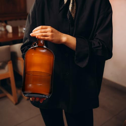 Maxdot 1 Pack 1 Gallon Glass Fermentation Jug with Airtight Lid, 128 oz Amber Glass Carboy with Handle for Kombucha, Beer Brewing, Wine Making - size: 128 Ounces