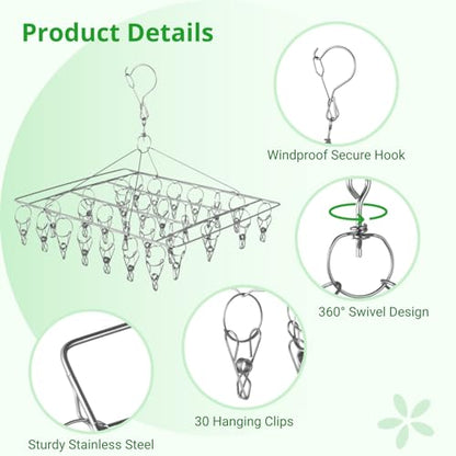 Homaisson 4 PCS Herb Drying Rack, Stainless Steel Hanging Herb Drying Rack with 30 Clips, Windproof Herb Dryer Flower Drying Rack, Space-Saving Drying Rack for Aromatic Herbs Spices Tea Leaves
