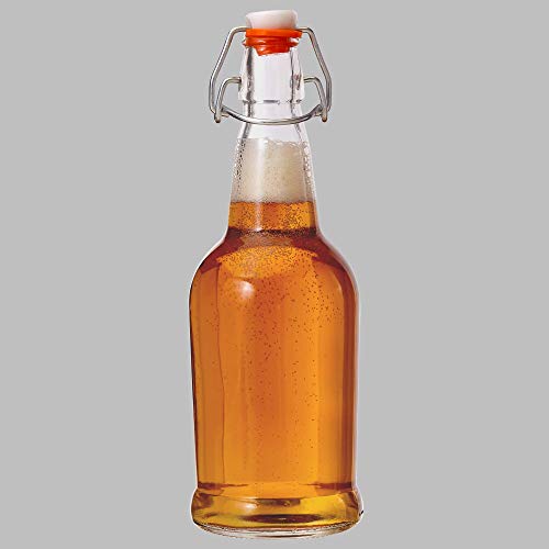 Clear Glass Bottles for Beer With Swing Top Lids - 6 Pack 16 Oz – Home Brewing Grolsch Glass Bottles with Caps – Airtight Rubber Silicone Lid for Kombucha, Homemade Dressing & More by Kitchen Lux