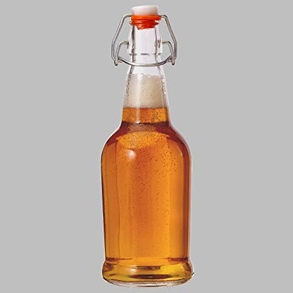 Clear Glass Bottles for Beer With Swing Top Lids - 6 Pack 16 Oz – Home Brewing Grolsch Glass Bottles with Caps – Airtight Rubber Silicone Lid for Kombucha, Homemade Dressing & More by Kitchen Lux
