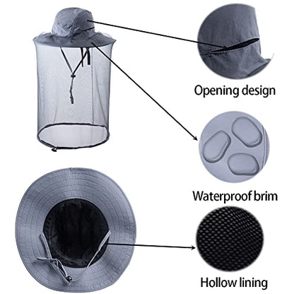 Bee Keeping Beekeeper Veil hat gnats Insect Bug Mosquito Fishing Gardening Cap with Head net Netting mesh Hood for Men Women - color: Dark Gray