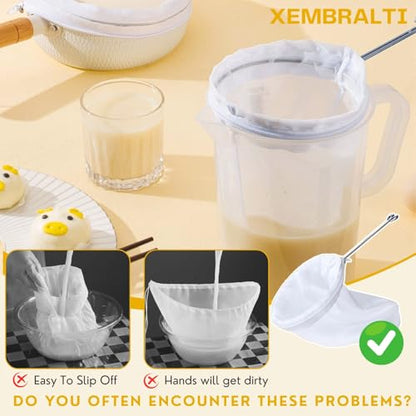 XEMBRALTI Nut Milk Bag with Handle, Fine Mesh Strainer Bag for Tea/Yogurt/Juice/Wine/Soup/Coffee & Cheese Making, Washable Reusable Almond Milk Strainer ((Small+ Medium) Strainer Bag*3 + Handle*2) - size: (Small+ Medium) Strainer Bag*3 + Handle*2