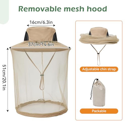 American Trends Fishing Hat with Hidden Mosquito Net Bug Net Bee Keeper Hats with Veil Bucket Hat for Men Women - color: Light Grey