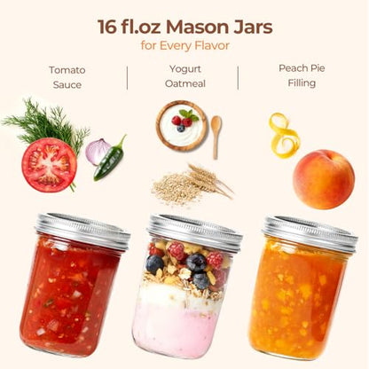 ComSaf 16 oz Wide Mouth Mason Jars, 4 Pack Pint Glass Jars with Lids | Clear Body, Pickles, Salad Prep, Overnight Oats, Coffee Storage, Honey, DIY Candles - size: 16oz*4 wide mouth