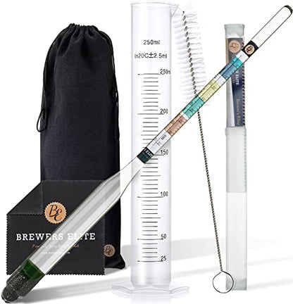 Brewer's Elite Hydrometer & Plastic Test Jar - for Home Brew Beer, Wine, Mead and Kombucha - Deluxe Triple Scale Set, Hardcase and Cloth - Specific Gravity ABV Tester - size: Hydrometer & Plastic Test Jar Kit
