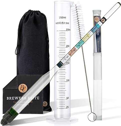 Brewer's Elite Hydrometer & Plastic Test Jar - for Home Brew Beer, Wine, Mead and Kombucha - Deluxe Triple Scale Set, Hardcase and Cloth - Specific Gravity ABV Tester - size: Hydrometer & Plastic Test Jar Kit