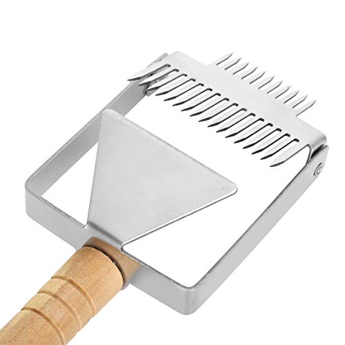 Honey Cutting Knife, Large Honey Uncapping Fork Double Head Uncapping Fork Stainless Steel Honeycomb Honey Scraper with Wooden Handle Beekeeper Equipment Tool