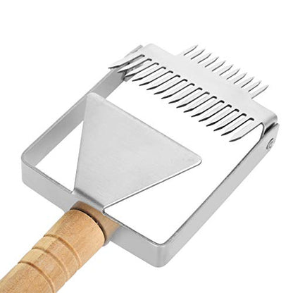 Honey Cutting Knife, Large Honey Uncapping Fork Double Head Uncapping Fork Stainless Steel Honeycomb Honey Scraper with Wooden Handle Beekeeper Equipment Tool