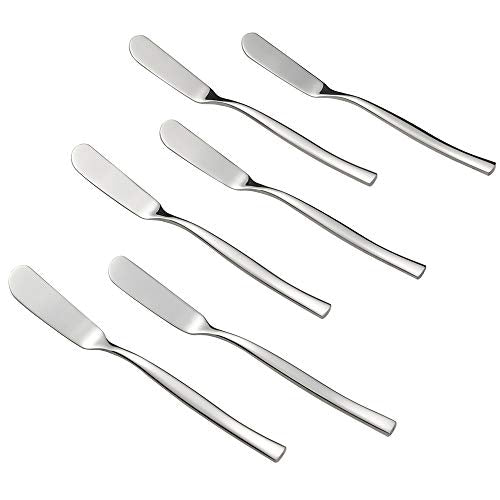 Idotry 6-Piece Stainless Steel Butter Knives, Cheese/Butter Spreaders | 6.32", Cheese Knives for Butter, Cheese, Organic Strawberry