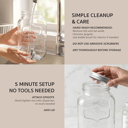 Circleware Sun Tea Mini Mason Jar Glass Beverage Dispenser with Metal Lid, Glassware For Water, Juice, Beer, Wine, Liquor, Kombucha Iced Punch & Best Cold Drinks, Classic Yorkshire 1 Gallon