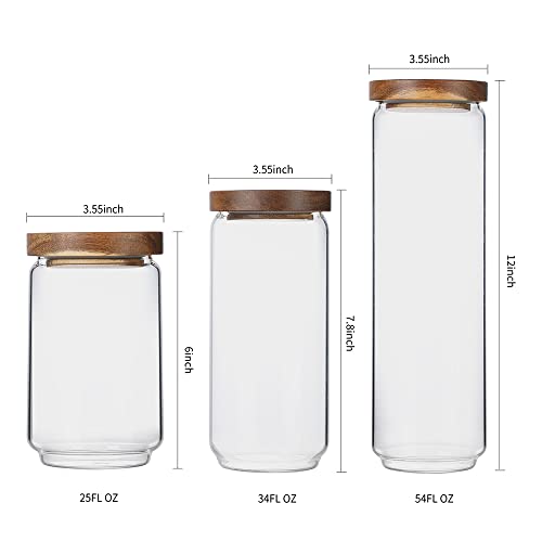 Glass Storage Jars with Wood Lid [Set of 5], Airtight Food Containers Stackable for Coffee Beans| Nuts| Pasta - color: 25oz*2+34oz*2+54oz